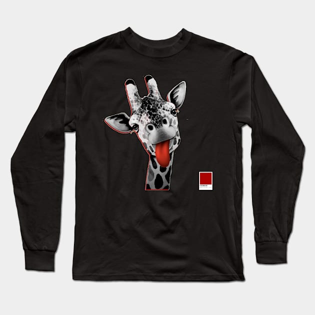 GIRAFFE RED - white full  by COLORBLIND WorldView Long Sleeve T-Shirt by DREAM SIGNED Collection